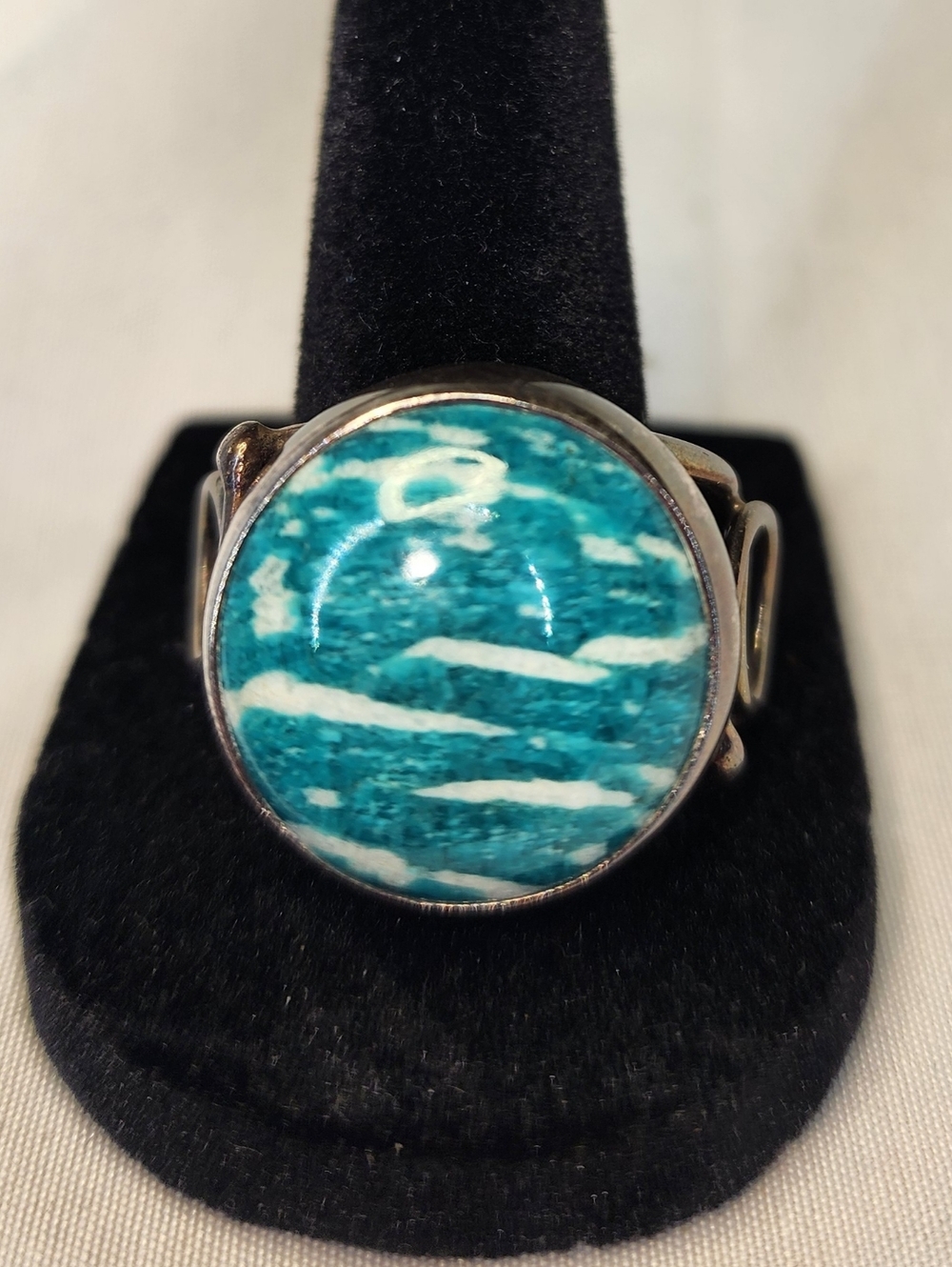 Sterling Silver Amazonite Statement Ring - Blue Green Stone Sz9.5